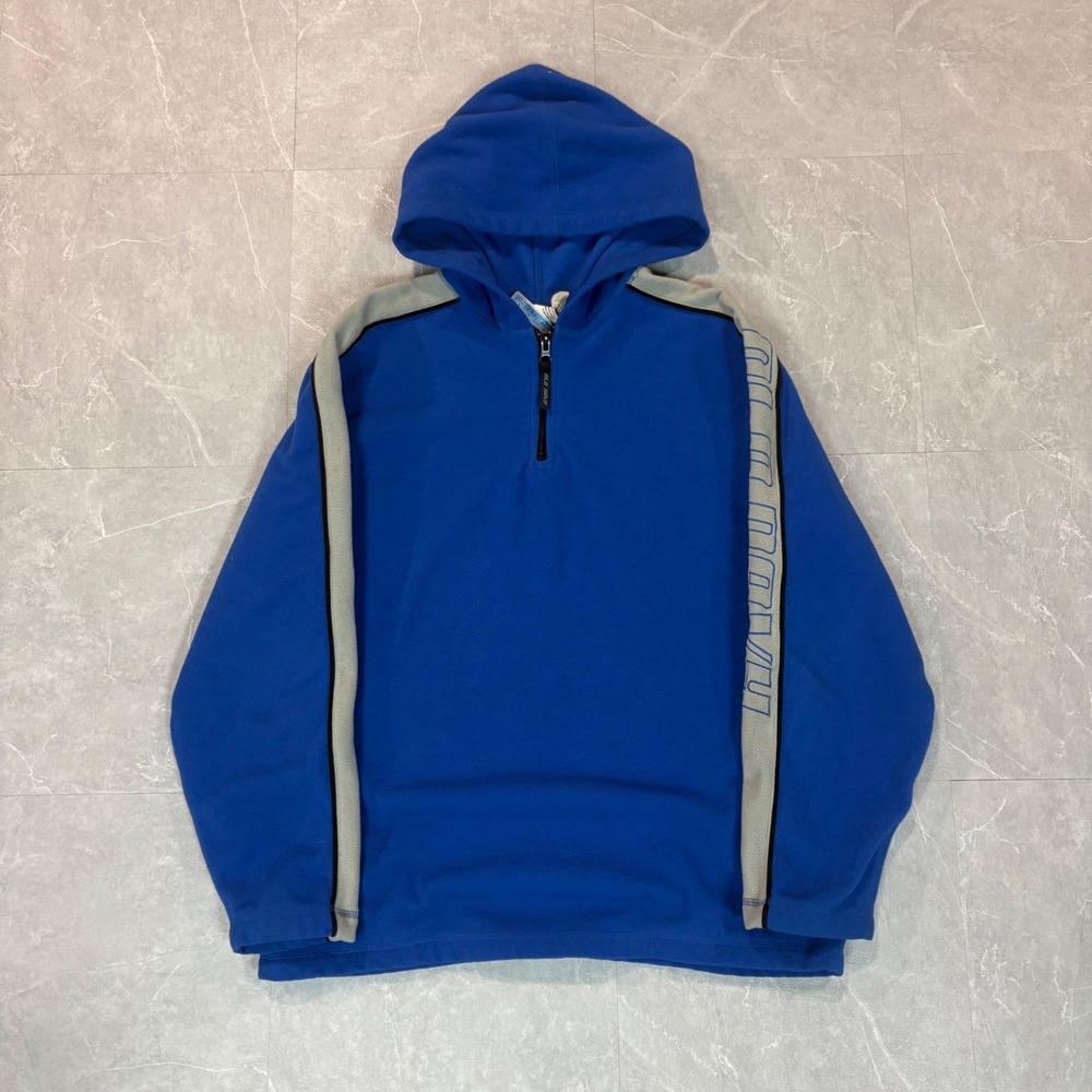 Vintage Oldβ Navy Mens Blue Fleece 1/4 Zip Hoodie Grey Sleeve Stripe Pullover L